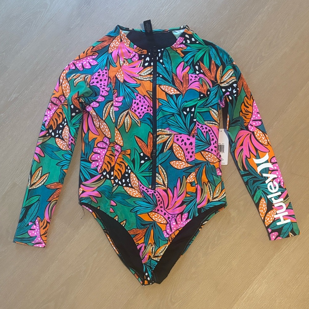 NWT Hurley Multicolor Long Sleeve Women's One Piece Swimsuit size XL